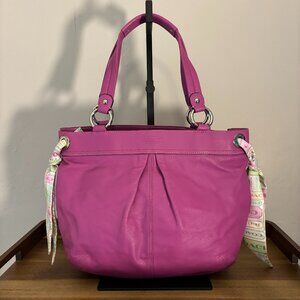Coach Kyra Pink Leather Signature Side Scarves Shoulder Tote